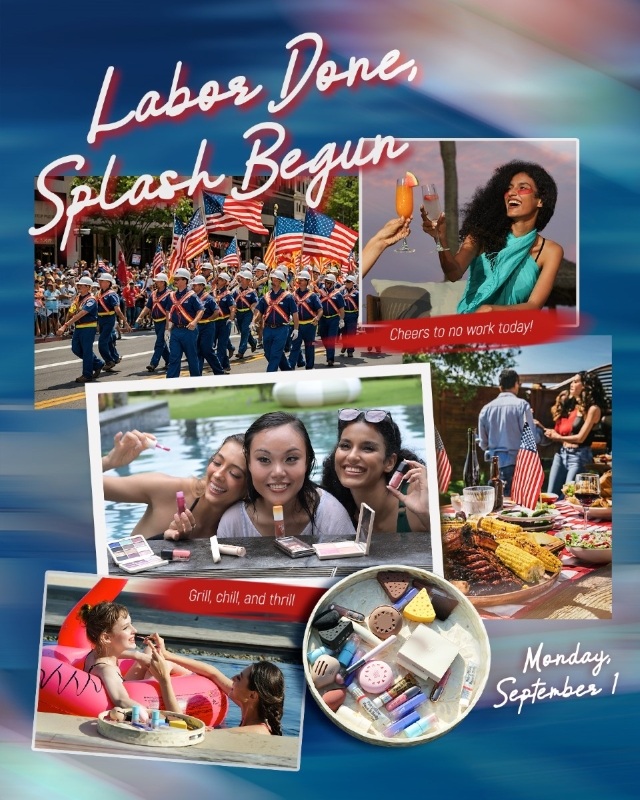 Ruby Vibe Co Labor Day collage featuring community celebration photos, beauty products, and event highlights.